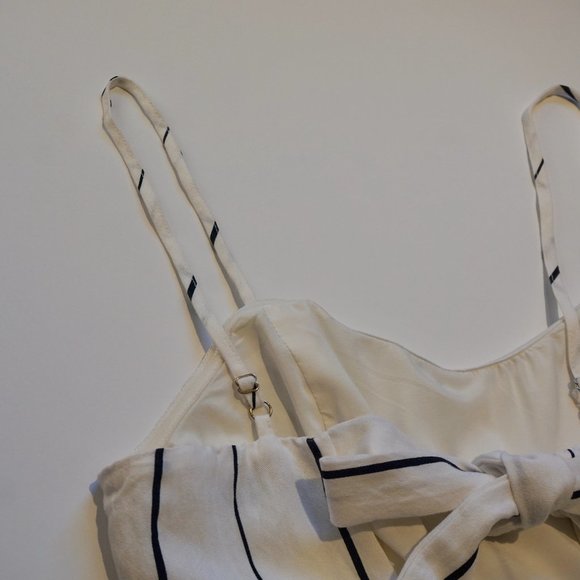 💚 LUSH White Striped Tie Back Tank Jumpsuit Romper (S) - Picture 10 of 15